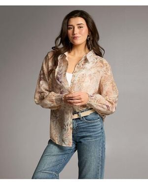BKE Floral Woven Blouse - Gray