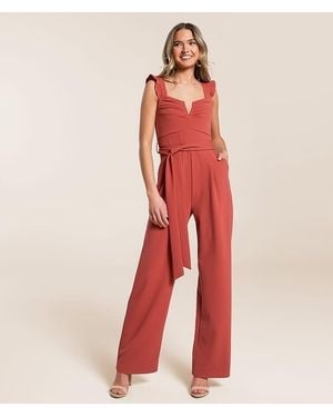 Willow & Root Ruffle V-Wire Jumpsuit - Red
