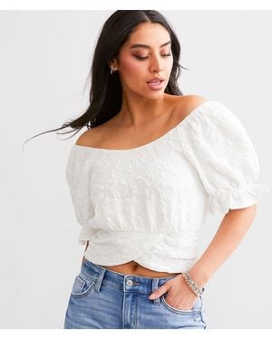 Willow & Root Textured Floral Cropped Top - White