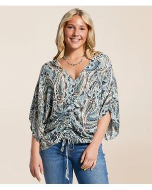 Daytrip Cinch Tie Dolman Top - Blue