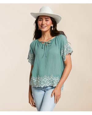 Daytrip Embroidered Eyelet Top - Blue