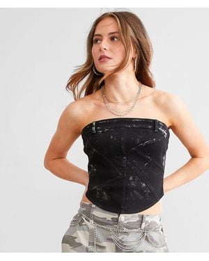 Gilded Intent Metallic Denim Cropped Tube Top - Black