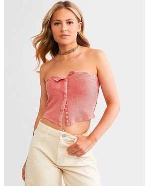 Gilded Intent Waffle Knit Hanky Cropped Tube Top - Pink