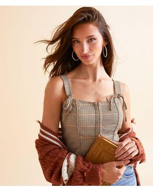 Willow & Root Plaid Cropped Corset Tank Top - Brown