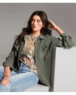 BKE Waffle Knit Boyfriend Shirt - Green