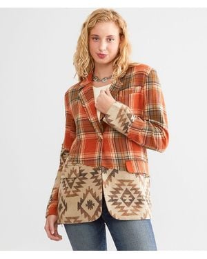 Miss Me Plaid Pieced Blazer - Brown