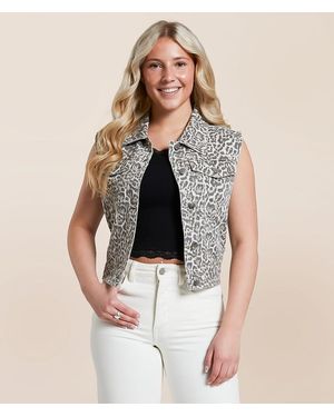 Vigoss Cheetah Trucker Denim Vest - Brown