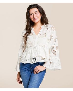Blue B Crochet Peplum Top - White