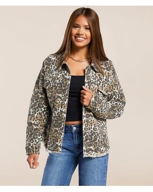 Veveret Cheetah Print Denim Stretch Jacket - Brown