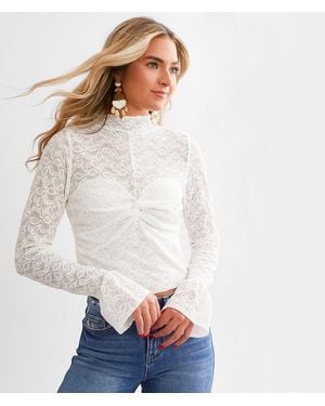 Acoa Twisted Lace Cropped Top - White