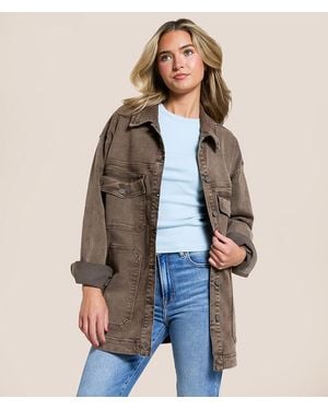 Hidden Jeans Washed Denim Oversized Stretch Shacket - Natural