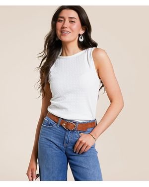 Daytrip Textured High Neck Tank Top - Blue