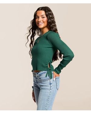 FITZ + EDDI Ribbed Cinch Tie Cropped Top - Green