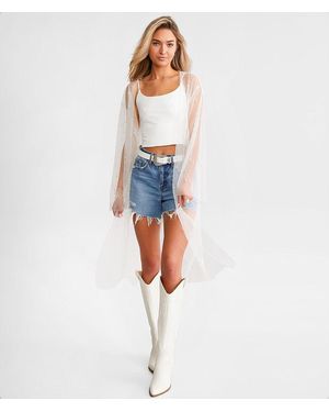 GeeGee Clothing Gee Gee Clothing Faux Pearl Mesh Duster Cardigan - Blue