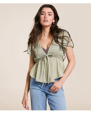 Daytrip Embroidered Peplum Top - Green