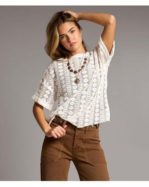 BKE Floral Stitch Crochet Top - White