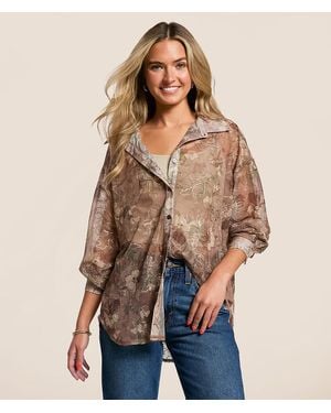 Daytrip Foiled Floral Mesh Blouse - Natural