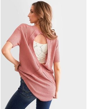 BKE Raw Edge Open Back Top - Pink