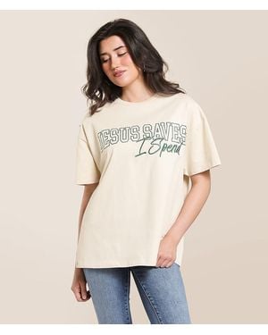 Modish Rebel Jesus Saves I Spend Oversized T-Shirt - Natural