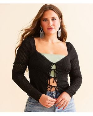 Willow & Root Front Tie Lace Top - Black