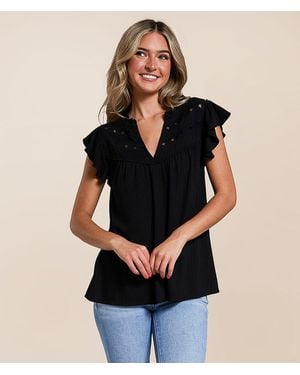 Daytrip Split Neck Top - Black