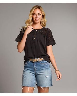 BKE Pieced Crochet Henley - Black