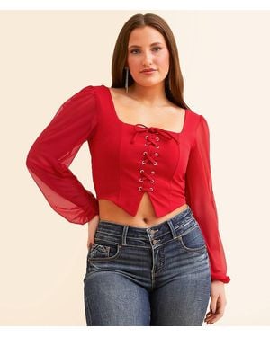 Willow & Root Lace-Up Cropped Top - Red