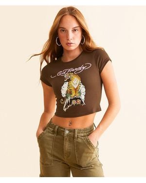 Ed Hardy Tiger Cloud Cropped T-Shirt - Brown