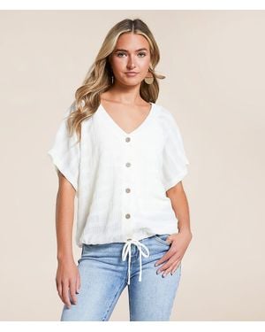 Daytrip Tonal Striped Textured Top - White