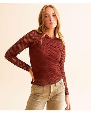 Gilded Intent Raw Edge Fishnet Top - Red