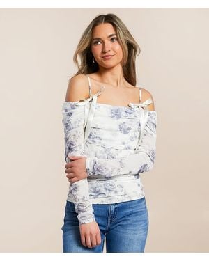 Willow & Root Floral Mesh Ruched Top - White