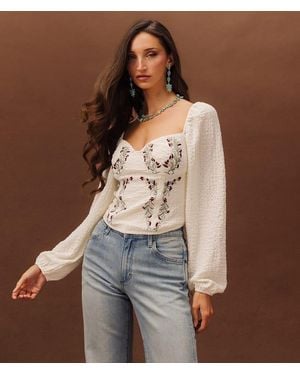 Sterling & Stitch Floral Corset Cropped Top - Brown