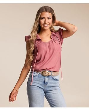 Blu Pepper Crochet Flutter Sleeve Top - Red