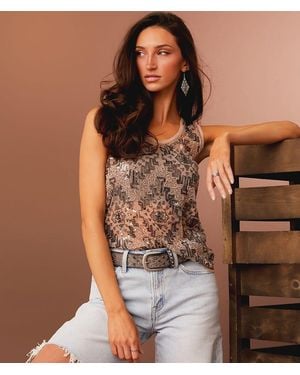 Sterling & Stitch Sequin Mesh Tank Top - Brown