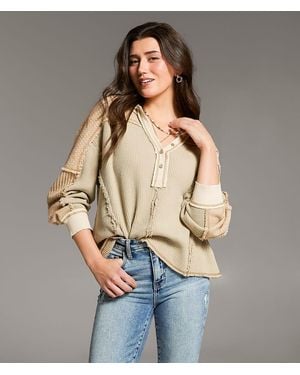 BKE Pieced Waffle Knit Henley - Natural
