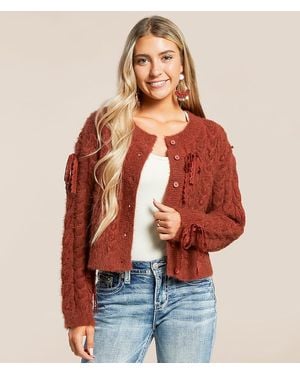 Miss Me Eyelash Lace Cardigan Sweater - Red
