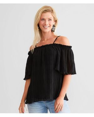 Daytrip Cold Shoulder Crinkle Top - Black
