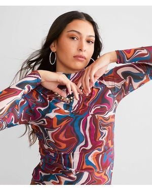 Willow & Root Marble Print Mesh Top - Red