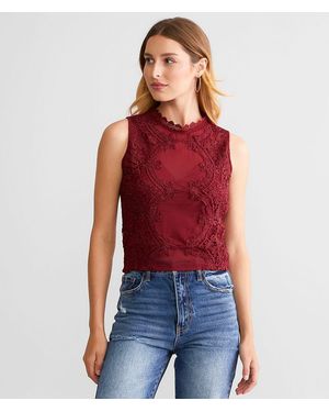 Willow & Root Floral Lace Mesh Tank Top - Red