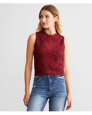 Willow & Root Floral Lace Mesh Tank Top - Red