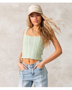 33 Coastal Lace-Up Cropped Sweater Tank Top - Green