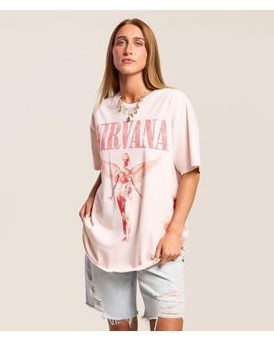 Merch Traffic Nirvana Floral Oversized Band T-Shirt - Pink