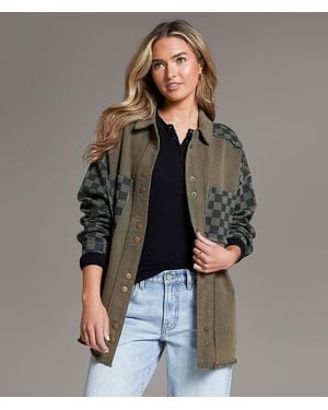 BKE Raw Edge Checker Shacket - Gray