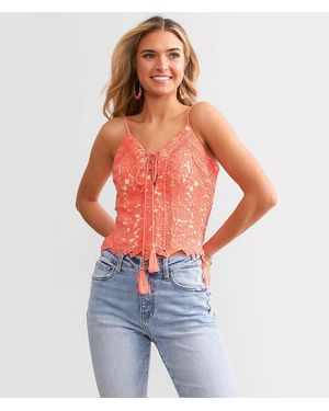 Willow & Root Lace-Up Crochet Tank Top - Orange
