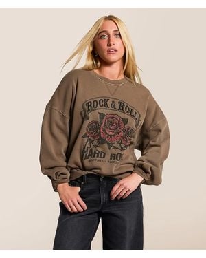 Modish Rebel Rock & Roll Hard Rock Oversized Pullover - Brown