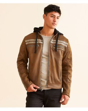 Affliction Quickstrike Faux Leather Hooded Jacket - Brown