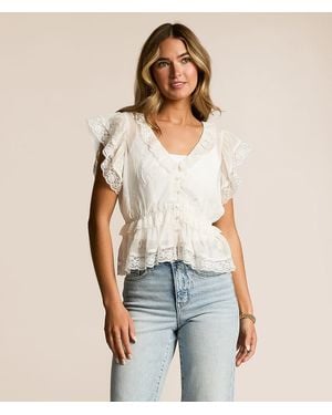Willow & Root Lace Flutter Peplum Top - Blue