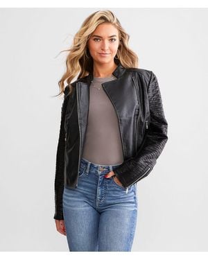 BKE Textured Mock Neck Moto Jacket - Gray