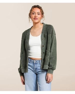 Gilded Intent Raw Edge Washed Cardigan - Green