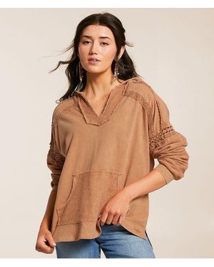 BKE Pieced Crochet Hoodie - Brown